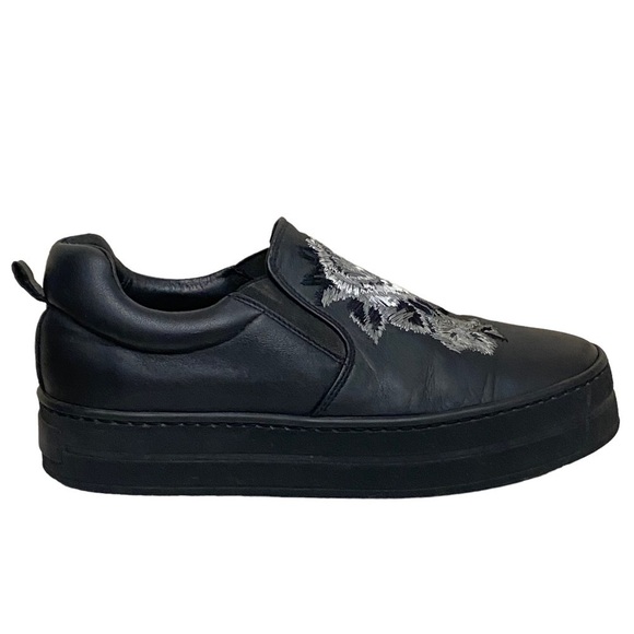 Gabriella Michel Black Leather Slip On Platform Sneakers Embroidered Siz… - Picture 1 of 7